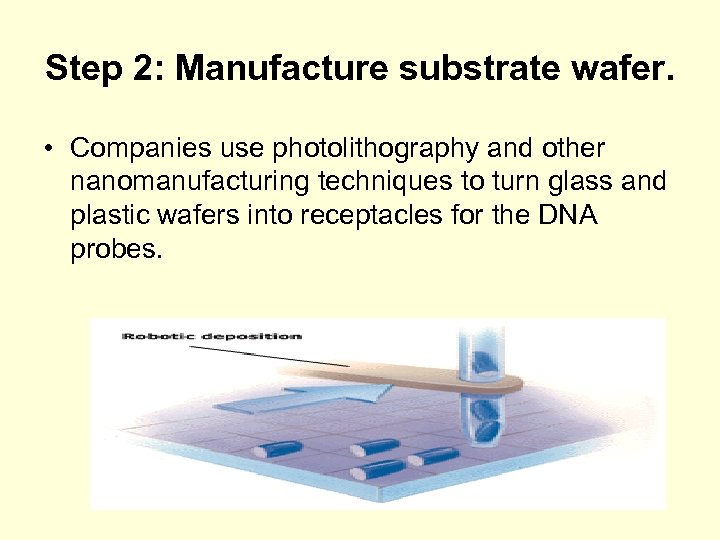 Step 2: Manufacture substrate wafer. • Companies use photolithography and other nanomanufacturing techniques to
