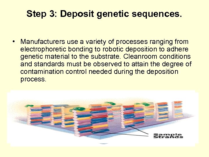 Step 3: Deposit genetic sequences. • Manufacturers use a variety of processes ranging from