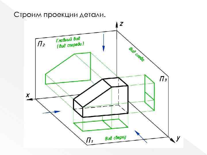 Строим проекции детали. 