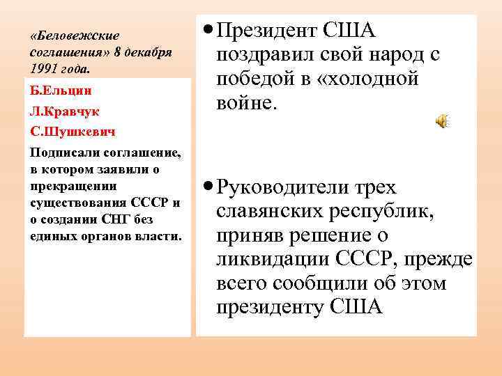  «Беловежские соглашения» 8 декабря 1991 года. Б. Ельцин Л. Кравчук С. Шушкевич Подписали