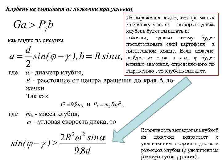 Клубень не выпадает из ложечки при условии как видно из рисунка Из выражения видно,