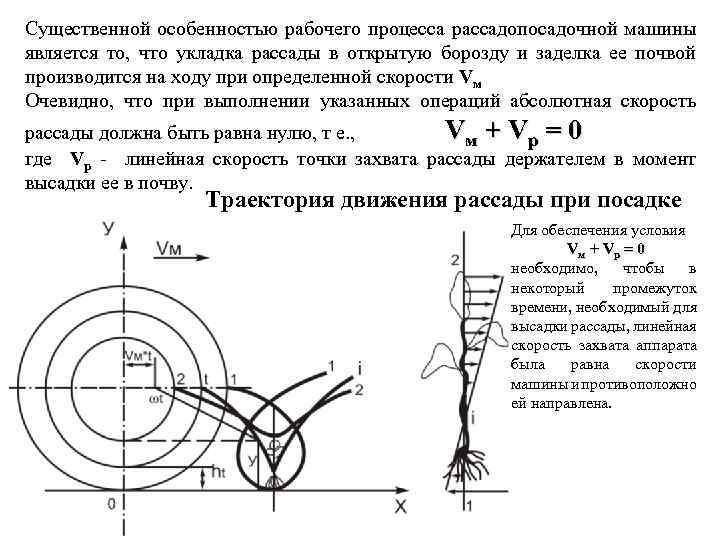 Существенной особенностью рабочего процесса рассадопосадочной машины является то, что укладка рассады в открытую борозду