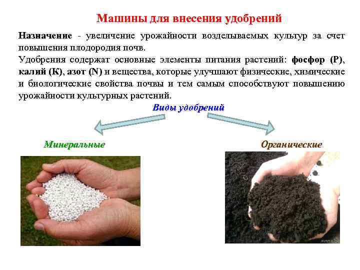 Машины для внесения удобрений Назначение - увеличение урожайности возделываемых культур за счет повышения плодородия