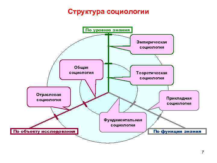 Структура социологии По уровню знания Эмпирическая социология Общая социология Теоретическая социология Отраслевая социология Прикладная
