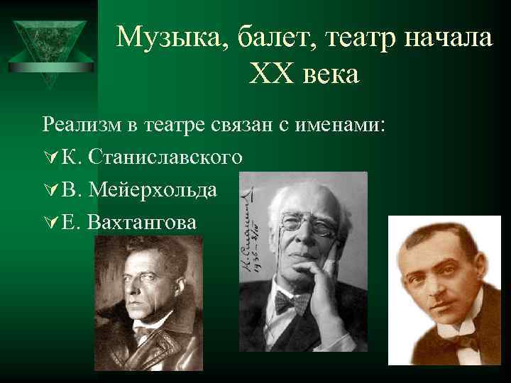 Музыка, балет, театр начала ХХ века Реализм в театре связан с именами: Ú К.