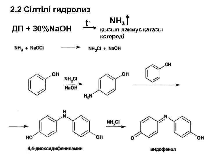 2. 2 Сілтілі гидролиз ДП + 30%Na. OH t₀ NH 3 қызыл лакмус қағазы