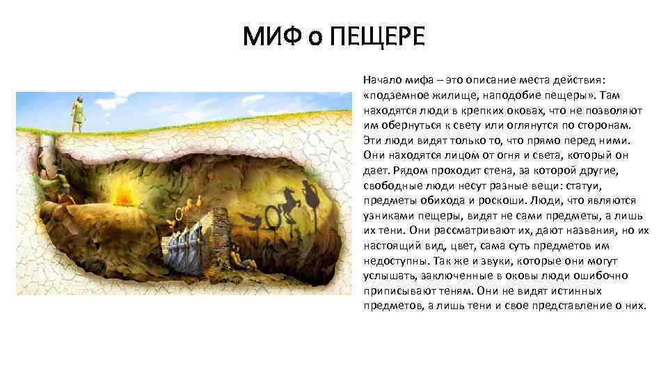 МИФ о ПЕЩЕРЕ Начало мифа – это описание места действия: «подземное жилище, наподобие пещеры»