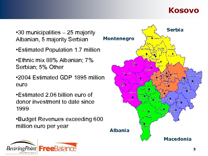 Kosovo • 30 municipalities – 25 majority Albanian, 5 majority Serbian Serbia Montenegro •