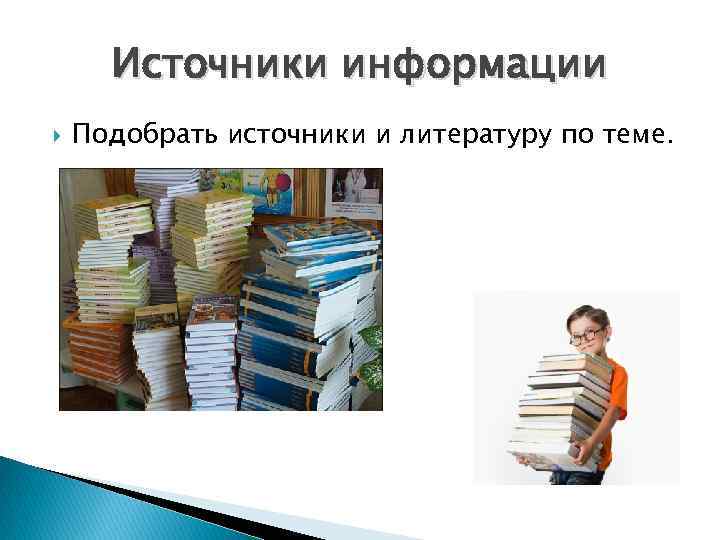 Источники информации Подобрать источники и литературу по теме. 