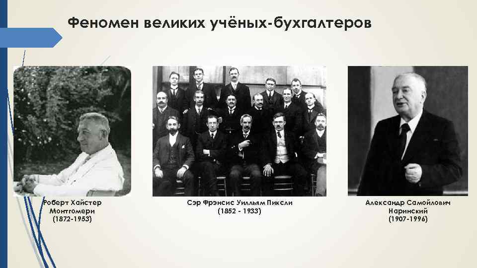 Феномен великих учёных-бухгалтеров Роберт Хайстер Монтгомери (1872 -1953) Сэр Фрэнсис Уилльям Пиксли (1852 -