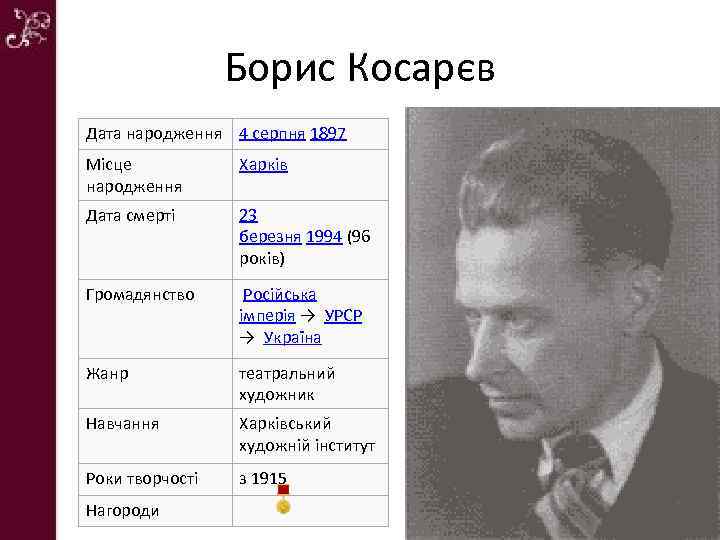 Борис Косарєв Дата народження 4 серпня 1897 Місце народження Харків Дата смерті 23 березня