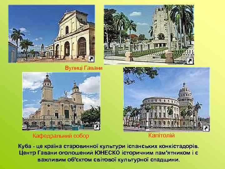 Вулиці Гавани Кафедральний собор Капітолій Куба - це країна старовинної культури іспанських конкістадорів. Центр