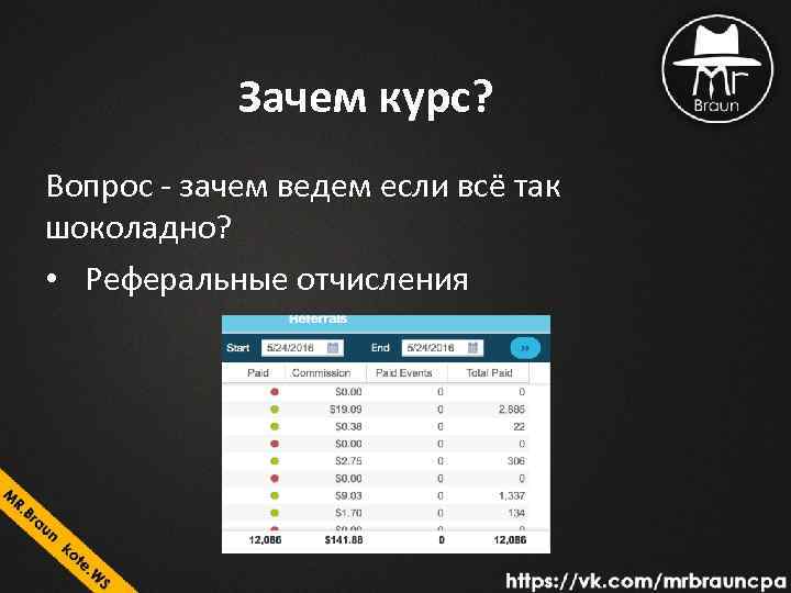 Зачем курс? Вопрос - зачем ведем если всё так шоколадно? • Реферальные отчисления 
