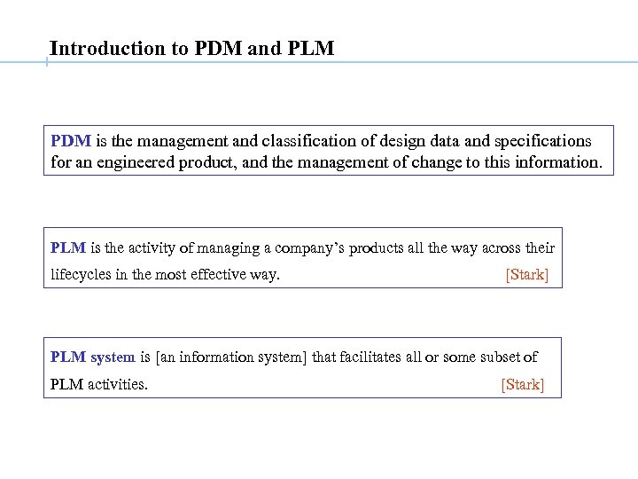 Introduction to PDM and PLM PDM is the management and classification of design data