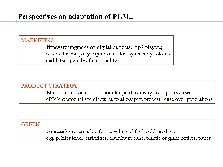 Perspectives on adaptation of PLM. . MARKETING - firmware upgrades on digital cameras, mp