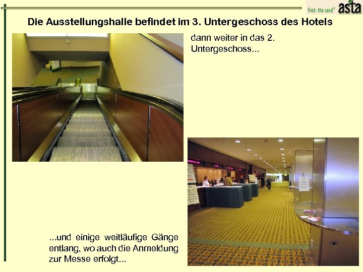 Die Ausstellungshalle befindet im 3. Untergeschoss des Hotels dann weiter in das 2. Untergeschoss.