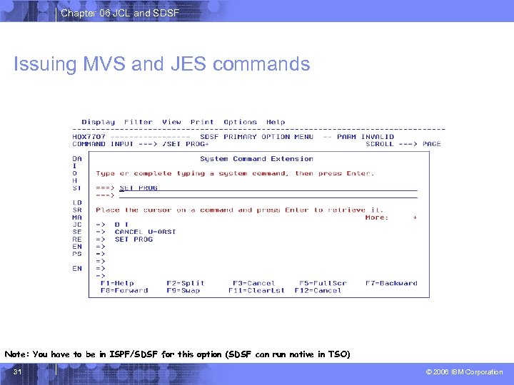 Chapter 06 JCL and SDSF Issuing MVS and JES commands Note: You have to