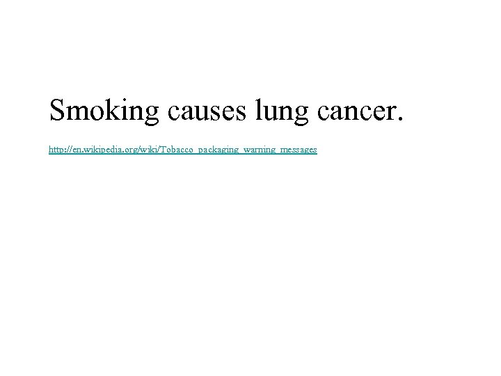 Smoking causes lung cancer. http: //en. wikipedia. org/wiki/Tobacco_packaging_warning_messages 