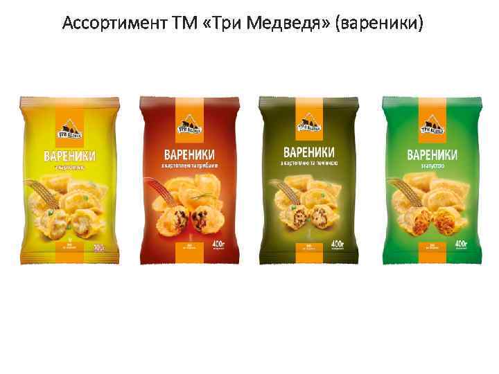 Ассортимент ТМ «Три Медведя» (вареники) 
