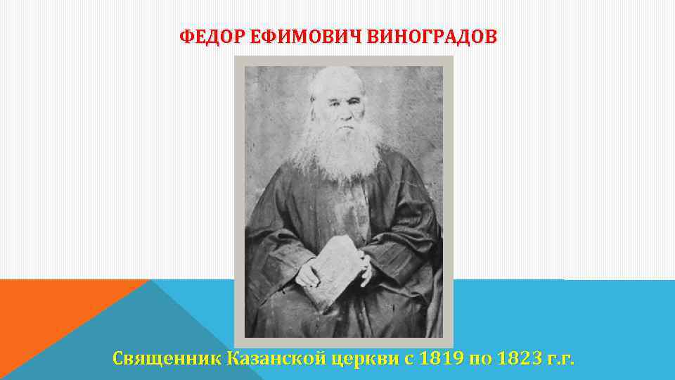 ФЕДОР ЕФИМОВИЧ ВИНОГРАДОВ Священник Казанской церкви с 1819 по 1823 г. г. 