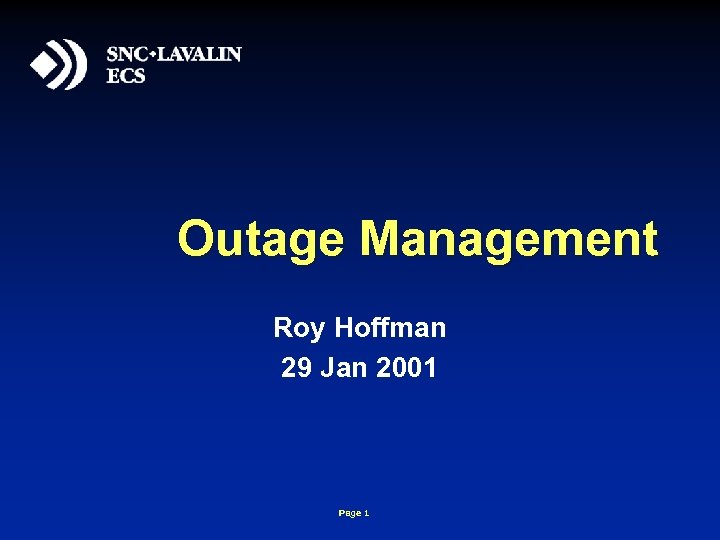 Outage Management Roy Hoffman 29 Jan 2001 Page 1 