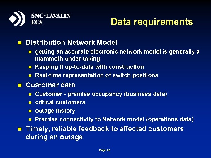 Data requirements n Distribution Network Model l n Customer data l l n getting