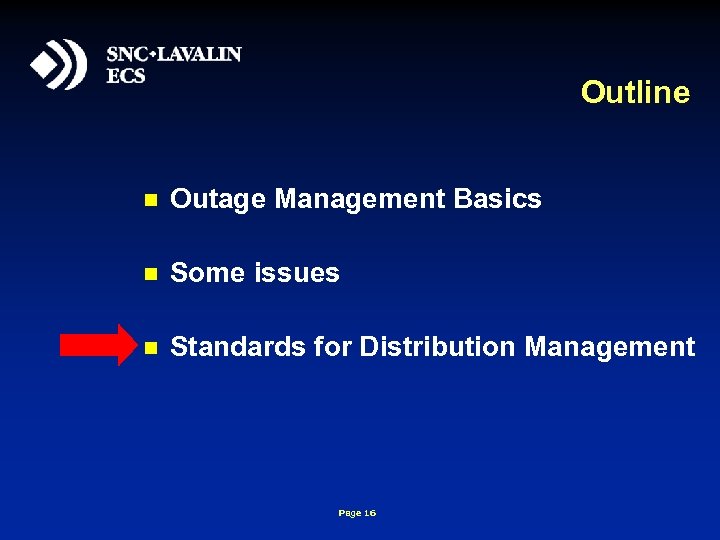 Outline n Outage Management Basics n Some issues n Standards for Distribution Management Page