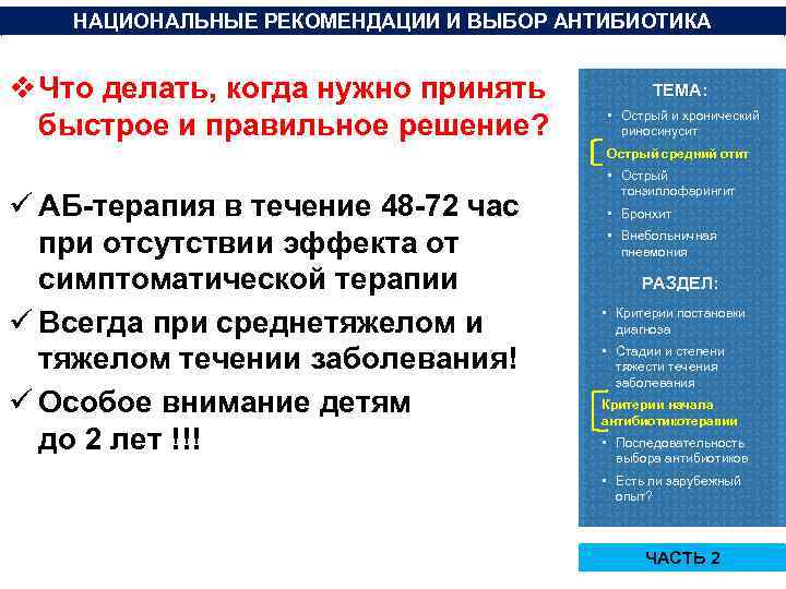 НАЦИОНАЛЬНЫЕ РЕКОМЕНДАЦИИ И ВЫБОР АНТИБИОТИКА v Что делать, когда нужно принять быстрое и правильное