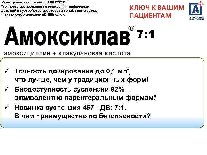 Регистрационный номер: П N 012124/03 *точность дозирования на основании графических делений на устройстве-дозаторе (шприц),
