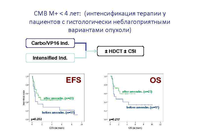 CMB M+ < 4 лет: (интенсификация терапии у пациентов с гистологически неблагоприятными вариантами опухоли)