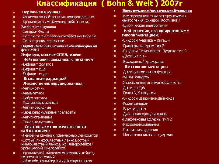 Классификация ( Bohn & Welt ) 2007 г n n n n n n