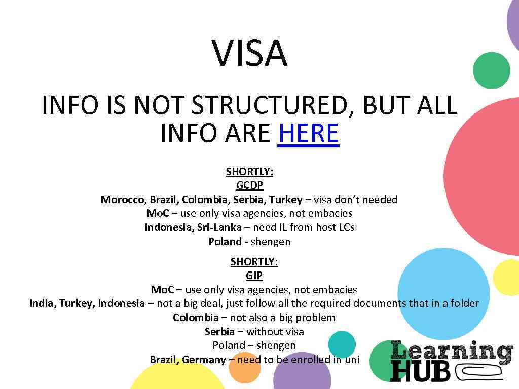VISA INFO IS NOT STRUCTURED, BUT ALL INFO ARE HERE SHORTLY: GCDP Morocco, Brazil,