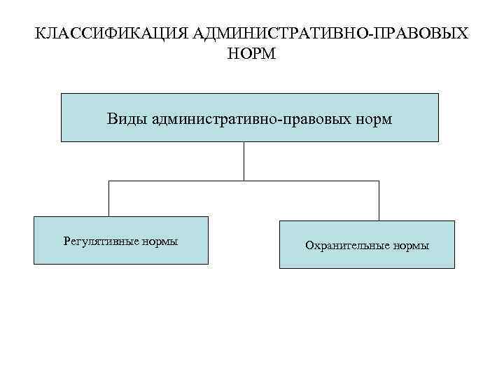 КЛАССИФИКАЦИЯ АДМИНИСТРАТИВНО-ПРАВОВЫХ НОРМ Виды административно-правовых норм Регулятивные нормы Охранительные нормы 