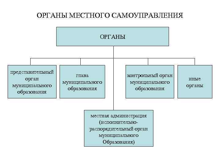 ОРГАНЫ МЕСТНОГО САМОУПРАВЛЕНИЯ ОРГАНЫ представительный орган муниципального образования глава муниципального образования контрольный орган муниципального