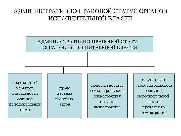 АДМИНИСТРАТИВНО-ПРАВОВОЙ СТАТУС ОРГАНОВ ИСПОЛНИТЕЛЬНОЙ ВЛАСТИ подзаконный характер деятельности органов исполнительной власти право издания правовых