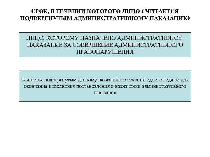 СРОК, В ТЕЧЕНИИ КОТОРОГО ЛИЦО СЧИТАЕТСЯ ПОДВЕРГНУТЫМ АДМИНИСТРАТИВНОМУ НАКАЗАНИЮ ЛИЦО, КОТОРОМУ НАЗНАЧЕНО АДМИНИСТРАТИВНОЕ НАКАЗАНИЕ