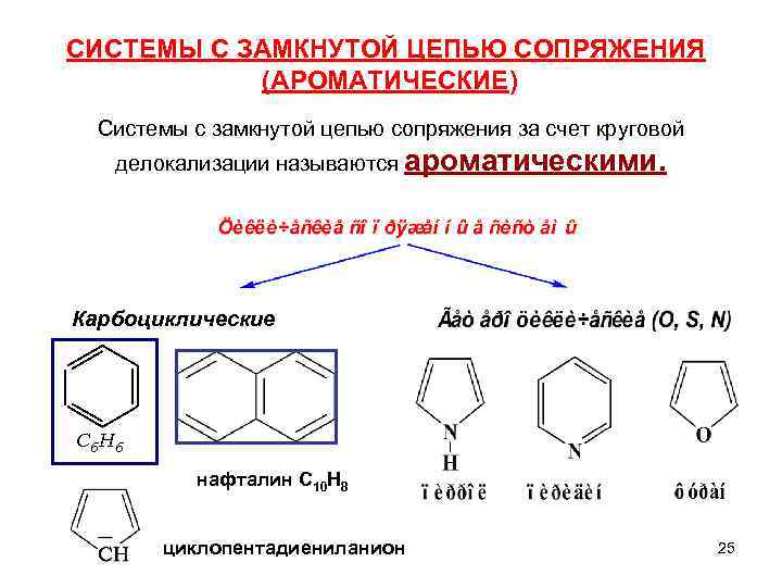 СИСТЕМЫ С ЗАМКНУТОЙ ЦЕПЬЮ СОПРЯЖЕНИЯ (АРОМАТИЧЕСКИЕ) Системы с замкнутой цепью сопряжения за счет круговой