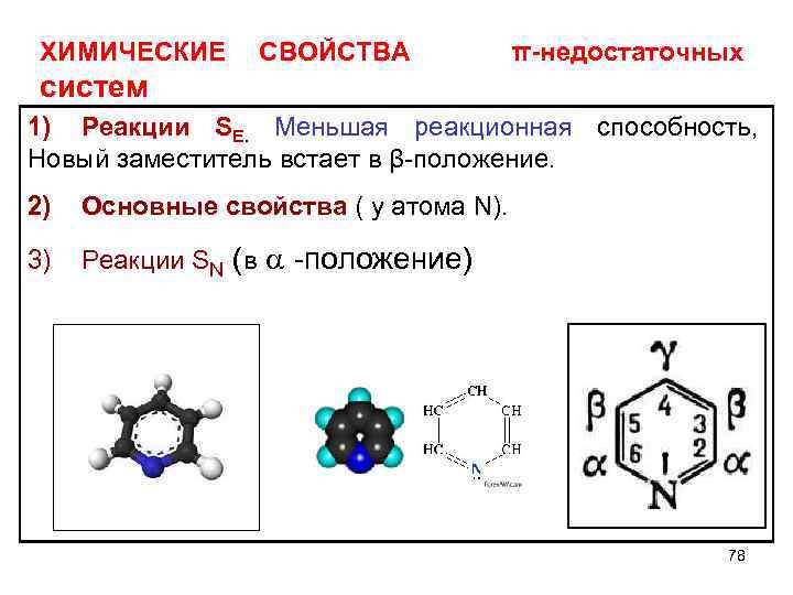 ХИМИЧЕСКИЕ СВОЙСТВА π-недостаточных систем 1) Реакции SЕ. Меньшая реакционная способность, Новый заместитель встает в