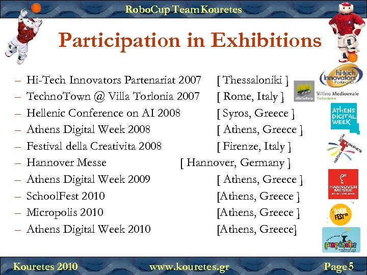 Robo. Cup Team Kouretes Participation in Exhibitions – – – – – Hi-Tech Innovators