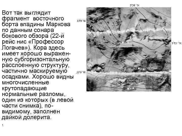 Вот так выглядит фрагмент восточного борта впадины Маркова по данным сонара бокового обзора (22