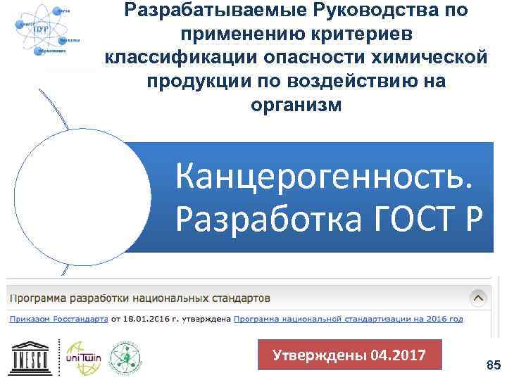 Разрабатываемые Руководства по применению критериев классификации опасности химической продукции по воздействию на организм Канцерогенность.