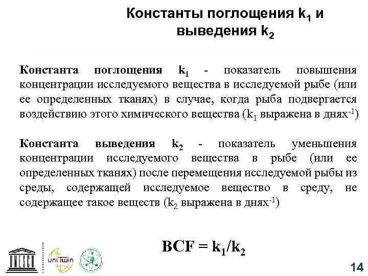 Константы поглощения k 1 и выведения k 2 Константа поглощения k 1 - показатель