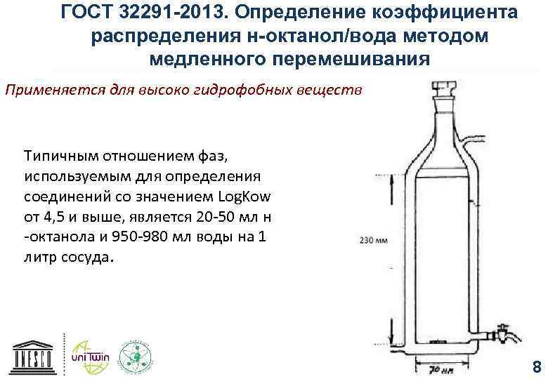 ГОСТ 32291 -2013. Определение коэффициента распределения н-октанол/вода методом медленного перемешивания Применяется для высоко гидрофобных