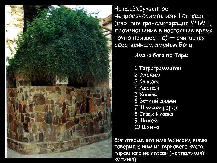 Четырёхбуквенное непроизносимое имя Господа — (ивр. יהוה транслитерация YHWH, произношение в настоящее время точно