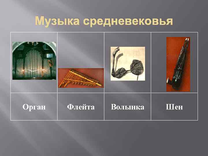 Музыка средневековья Орган Флейта Волынка Шен 