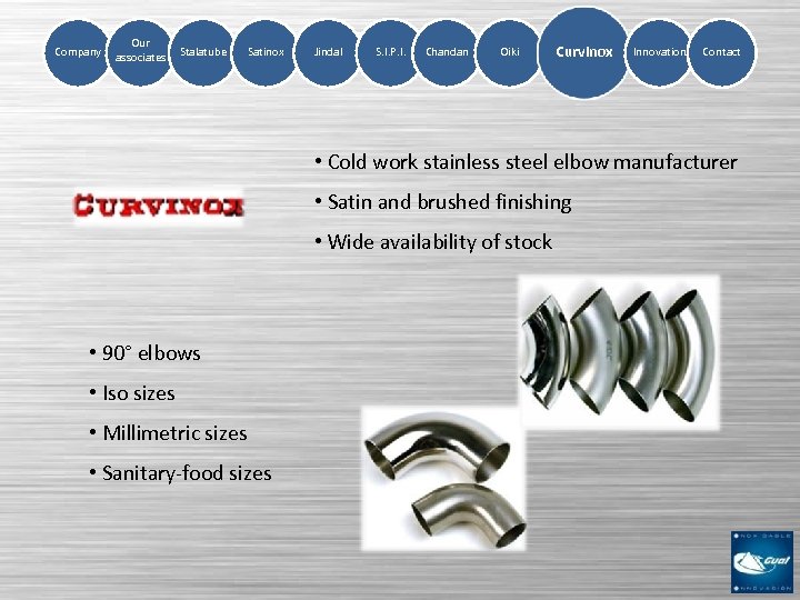 Company Our associates Stalatube Satinox Jindal S. I. P. I. Chandan Oiki Curvinox Innovation