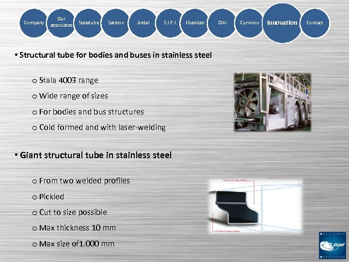 Company Our associates Stalatube Satinox Jindal S. I. P. I. Chandan • Structural tube