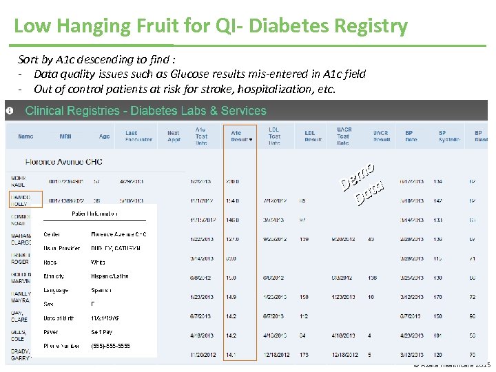 Low Hanging Fruit for QI- Diabetes Registry Sort by A 1 c descending to