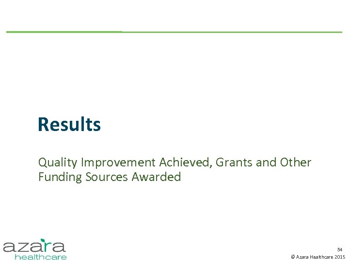Results Quality Improvement Achieved, Grants and Other Funding Sources Awarded 54 © Azara Healthcare