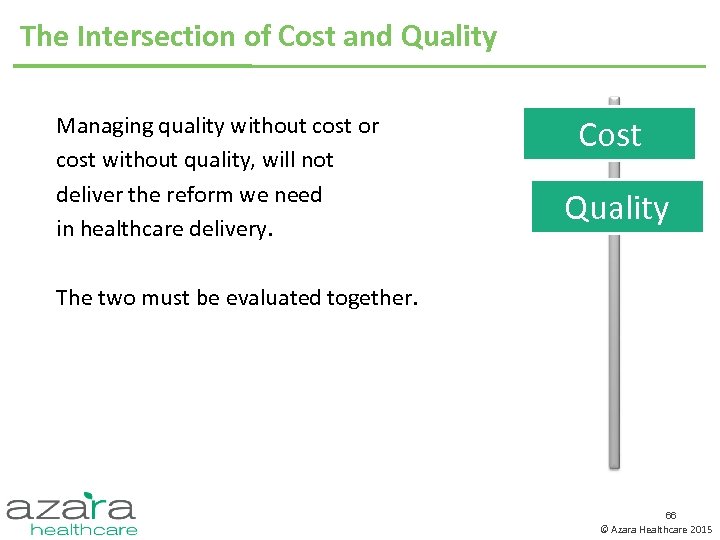 The Intersection of Cost and Quality Managing quality without cost or cost without quality,